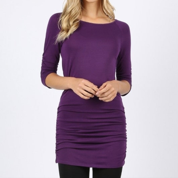 ZENANA Purple 3/4 Sleeve Side Rouching Detail Top Size XL NWT - Picture 1 of 2